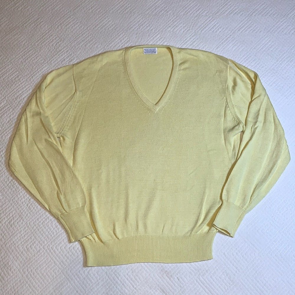 Brooks Brothers Vintage Men's V-Neck Yellow Cotton Sweater Size 44 (XL)